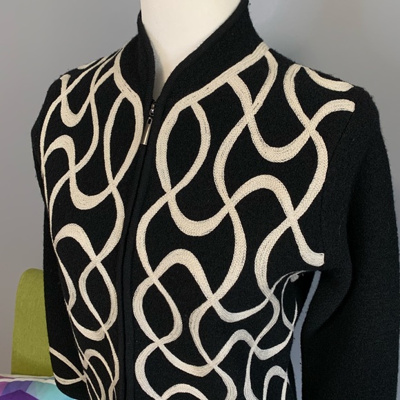 Talbots Black Wool Zipper Jacket Cream Swirl - Picture 3 of 8